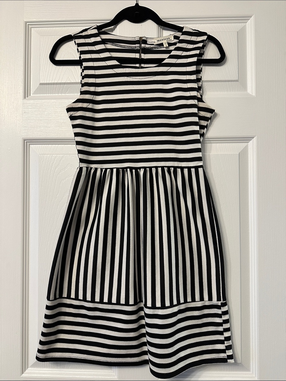 Monteau Black and White Striped Girls' Dress